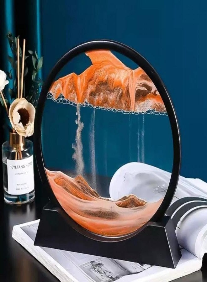 ELLEZZA Sand Art Picture in Moving Motion Round Glass 3D Deep Sea Landscape, Dynamic Sand Art Sandscapes, Sensory Relaxing Desktop Table Decor Desk Decor Art Desk (Orange) - Image 3